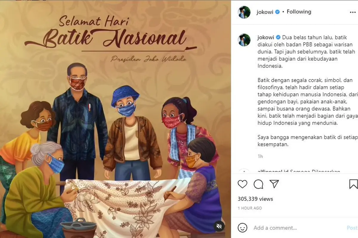 Presiden Jokowi unggah video tentang Hari Batik Nasional di akun Instagramnya