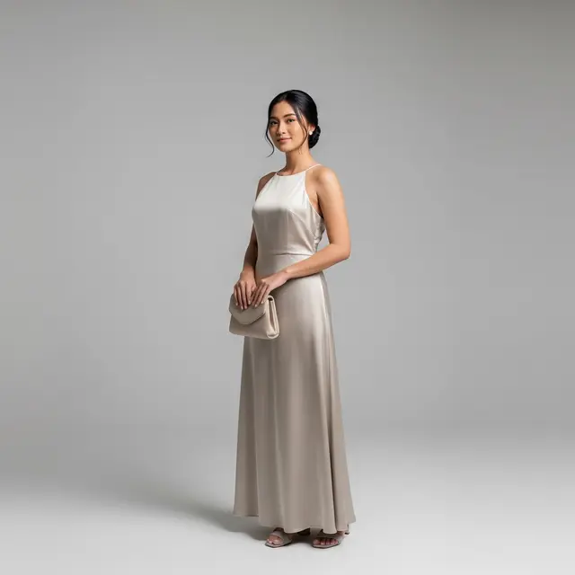 Dress Satin dengan Potongan Minimal