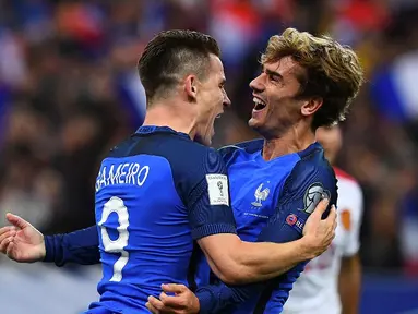 Prancis menekuk Bulgaria dengan skor 4-1 pada laga lanjutan Grup A Kualifikasi Piala Dunia 2018, di Stadion Stade de France, Sabtu (8/10/2016) dini hari WIB. Kevin Gameiro dan Antoine Griezmann menyumbang gol. (AFP/Franck Fife)