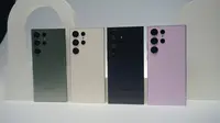Samsung Galaxy S23 Ultra 5G dirilis dalam empat varian warna; Green, Cream, Phamtom Black, Lavender (Liputan6.com/ Agustin Setyo W).