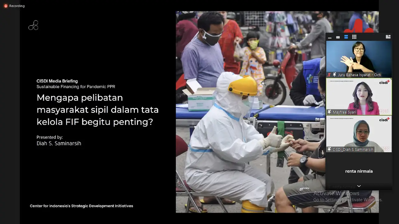 Kegiatan diskusi mengenai keterlibatan masyarakat sipil dalam tata kelola dana  perantara keuangan oleh CISDI