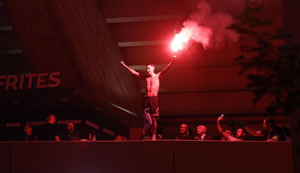 Gosip menyebut Di Maria bakal merapat ke Juventus selepas meninggalkan PSG. Kedua belah pihak dikabarkan sudah mencapai kata sepakat terkait kontrak. Ia bakal datang ke Allianz Stadium dengan status free transfer. (AFP/Geoffroy Van Der Hasselt)
