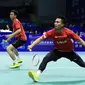 Pasangan Hendra Setiawan/Mohammad Ahsan menyumbang poin dalam kemenangan tim Thomas Indonesia atas Hong Kong pada penyisihan Grup B Piala Thomas 2016 di Kunshan, Tiongkok, Minggu (15/5/2016). (Liputan6.com/Humas PB PBSI)