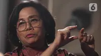 Menteri keuangan Sri Mulyani saat diwawancarai oleh Liputan6 di Kementerian Keuangan, Jakarta, Kamis (16/3/2023). (Liputan6.com/Herman Zakharia)