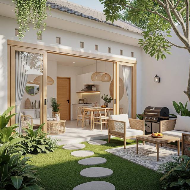 Desain Rumah Kecil Tropis dengan Taman Belakang