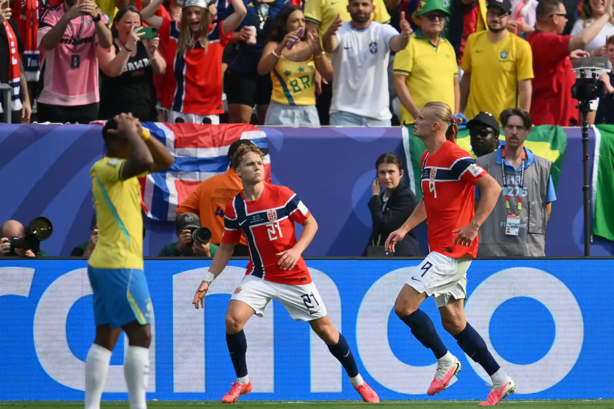 Perayaan gol Erling Haaland saat Norwegia mengalahkan Brasil di Piala Dunia 2026