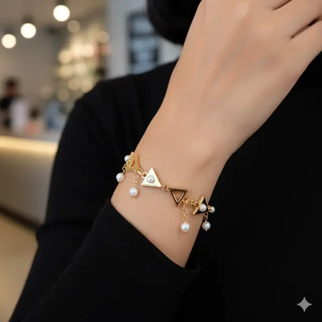 Gelang Geometris dengan Mutiara