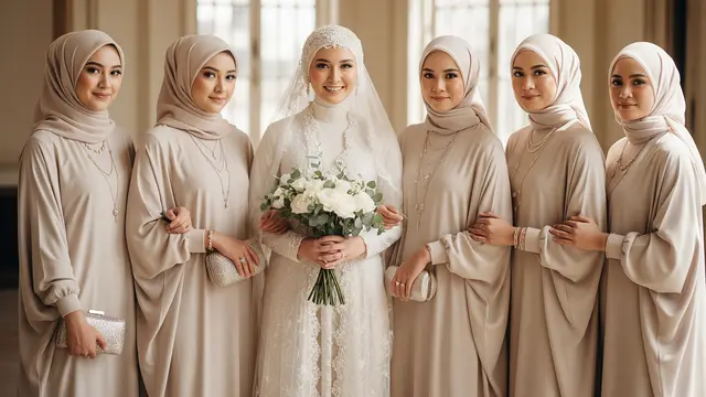 Warna Gamis Bridesmaid yang Paling Aman di Foto Keluarga (Image by Gemini AI)