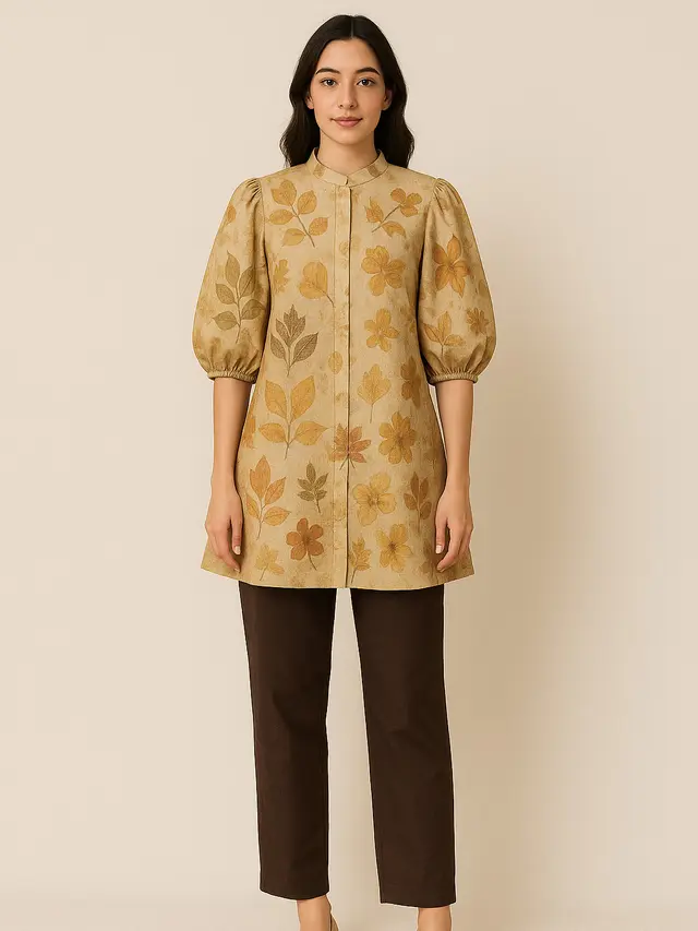 Desain Batik Ecoprint Klasik Lengan Puff