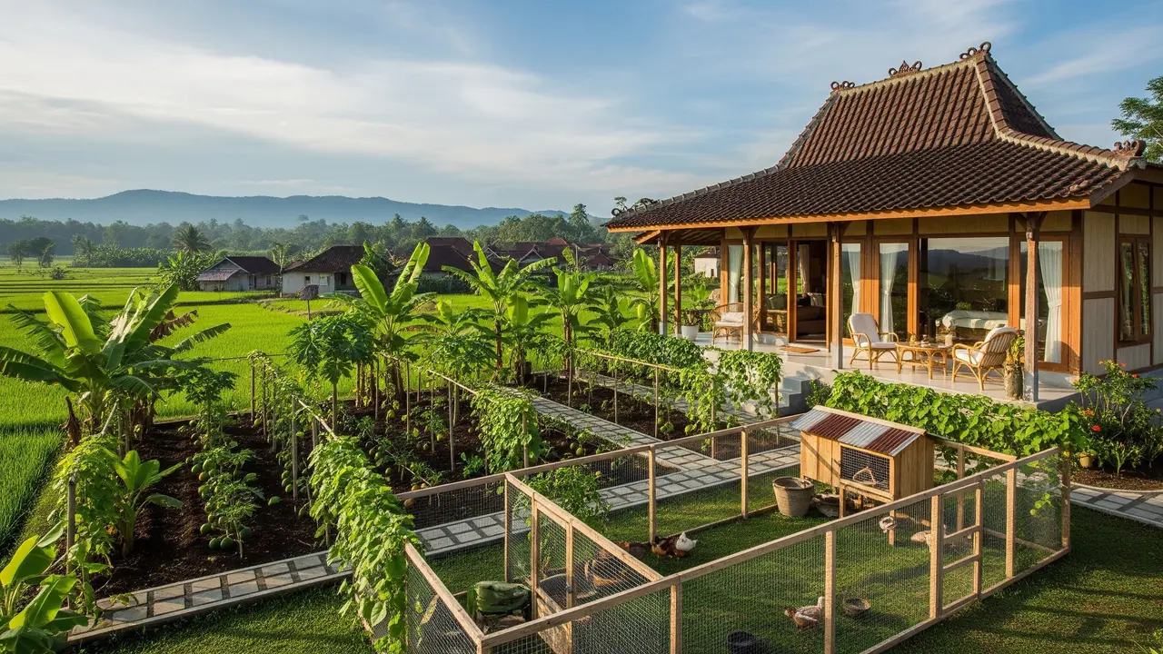 Rumah Impian Pensiun dengan Kandang Mini dan Kebun Buah Model