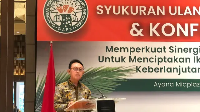 Konferensi pers Syukuran Ulang Tahun GAPKI ke-43 tahun, di Jakarta, Selasa (27/2/2024). (Foto: Liputan6.com/Tira Santia)