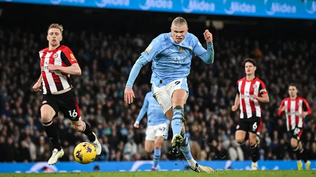 Foto: Erling Haaland Jadi Pembeda untuk Kemenangan Manchester City atas Brentford di Liga Inggris
