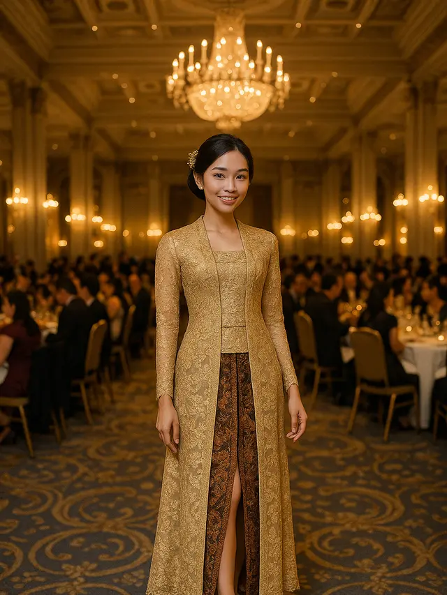 Model Kebaya Brokat Panjang Belah Depan