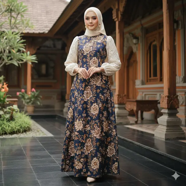 7 Model Gamis Batik Brokat 2026 yang Lagi Tren, Elegan untuk Acara Resmi Maupun Kondangan
