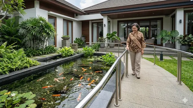 Desain Kolam Ikan Dangkal yang Aman untuk Lansia