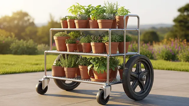 Desain Kebun Mini Portable dengan Rak Roda