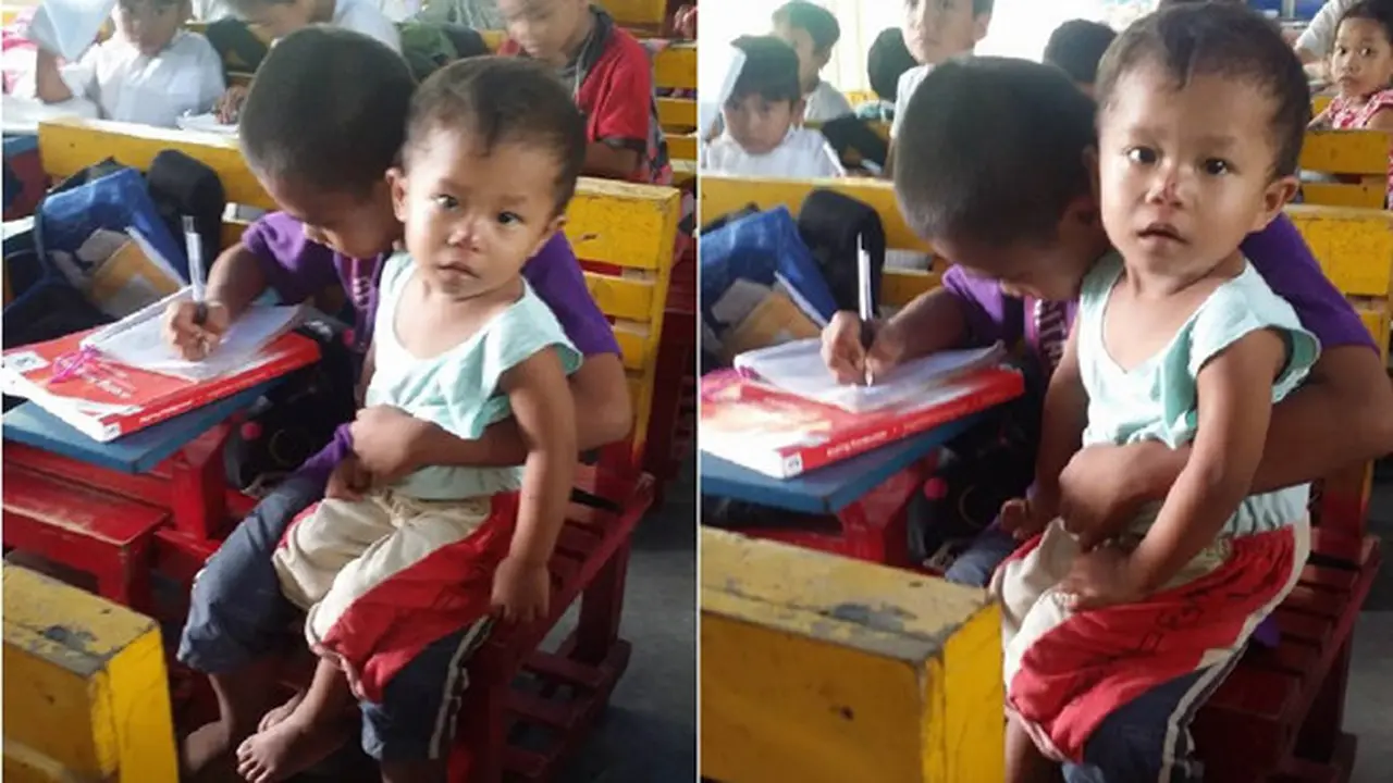 Tak Punya Ibu, Bocah Miskin Asuh Adiknya Sambil Bersekolah