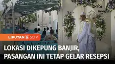 Banjir yang melanda Kabupaten Sumenep, Jawa Timur, membuat puluhan rumah warga kebanjiran. Namun di tengah suasana banjir, sepasang mempelai, warga Desa Maregan, Sumenep, tetap menggelar resepsi pernikahan.