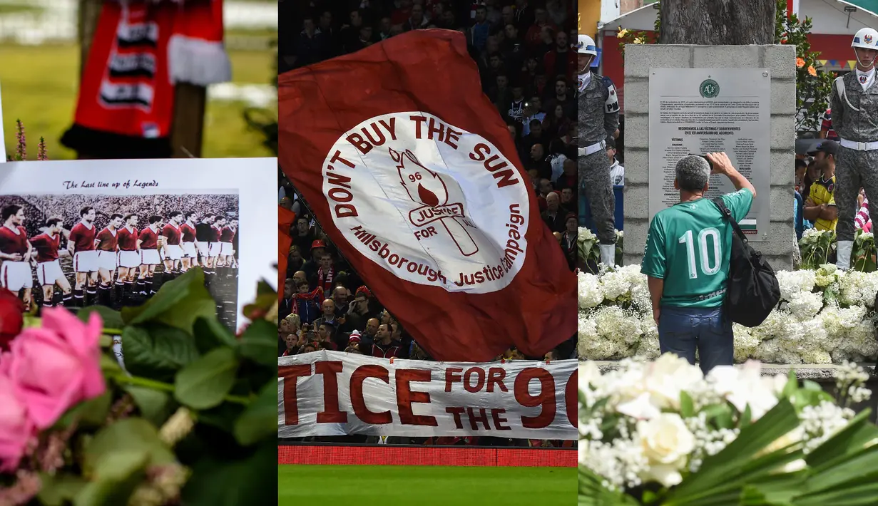 Selain aksi menghibur, dunia sepak bola juga tak terhindar dari tragedi kelam yang menyedihkan. Korban jiwa turut menghiasi tragedi kelam di dunia sepak bola dunia. (Kolase foto AFP)