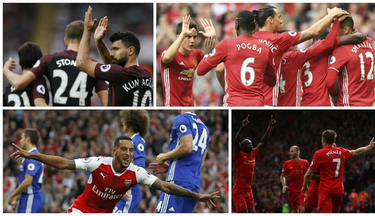 Berikut hasil Premier League musim 2016-2017 pekan ke-6 yang diwarnai kemenangan keenam City serta keberhasilan MU memutus hasil buruk. (AFP-Reuters)