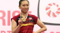 Pebulutangkis Amerika Serikat, Zhang Beiwen, saat menjuarai India Terbuka 2018, Minggu (4/2/2018). (BWF)