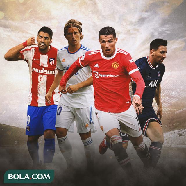 Ilustrasi - Luka Modric, Luis Suarez, Cristiano Ronaldo, Lionel Messi