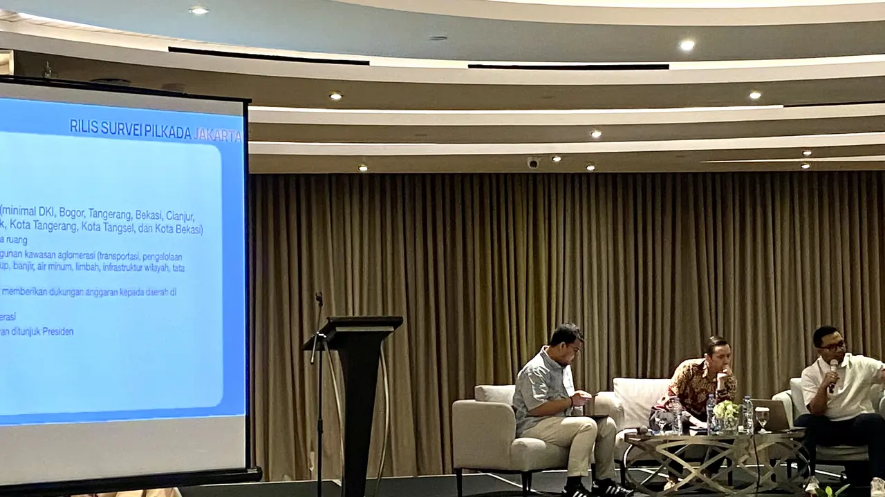 Political Strategy Group (PSG) merilis hasil survei terkait Pilkada Jakarta 2024 dan arah dukungan pendukung Basuki Tjahaja Purnama (Ahok) dan Anies Baswedan (Liputan6.com/Delvira Hutabarat)