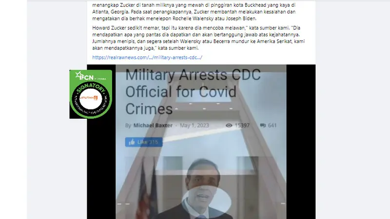 Tangkapan layar  klaim militer AS menangkap pejabat CDC atas kejahatan Covid-19