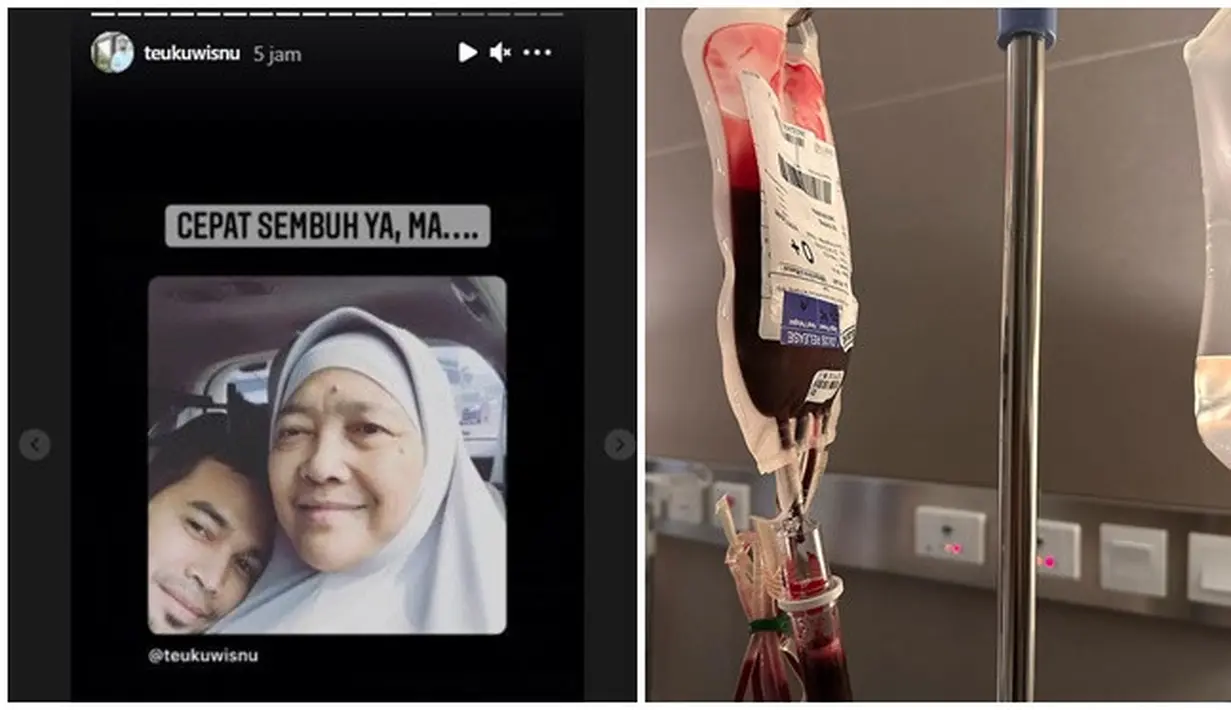 Bagikan kabar sang ibu jatuh sakit hingga diketahui sampai harus dibawa ke rumah sakit, doa atas kesembuhan ibunda Teuku Wisnu ramai dibububuhkan netizen dan rekan artis di kolom komentar. Hanya unggah foto infus transfusi darah, belum diketahui sakit tapa yang diderita ibu Teuku Wisnu. Namun melansir dari berbagai sumber, Ibu Wisnu ada riwayat penyakit darah tinggi dan gula. (Liputan6.com/IG/@teukuwisnu)