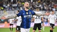 Tiga gol Inter unggul dicetak oleh Marcelo Brozovic, Lautaro Martinez dan Alexis Sanchez. Sementara Spezia mampu memperkecil skor melalui Giulio Maggiore. (AFP/Alberto Pizzoli)