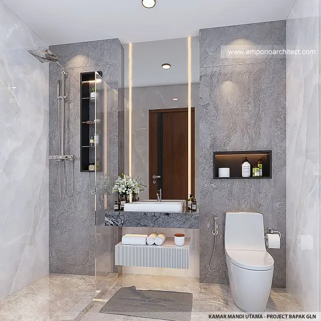 Desain Kamar Mandi Mewah dengan Sentuhan Marmer