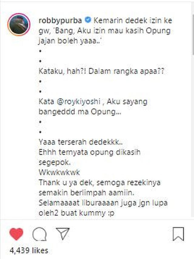Unggahan Robby Purba di Instagram. (Foto: Dok. Instagram @robbypurba)
