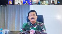 Panglima TNI Marsekal Hadi Tjanjanto ketika menjadi Keynote Speaker dalam acara Webinar Pelatihan Sinergi Anak Bangsa Dalam Menjaga Keutuhan Bangsa dan Negara Dari Aksi Separatisme di Dunia Maya, di Jakarta, Sabtu (21/11/2020).