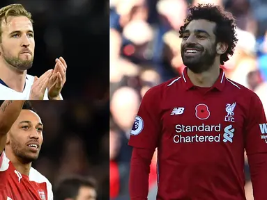 Dua gol Mohamed Salah ke gawang Crystal Palace membuat Salah memuncaki daftar top scorer Premier League. Kini Salah mengumpulkan 16 gol, selisih dua gol lebih banyak dari Harry Kane yang berada di bawahnya. (Kolase Foto AFP)