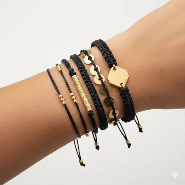 Model Gelang Emas Tali Hitam/Gemini