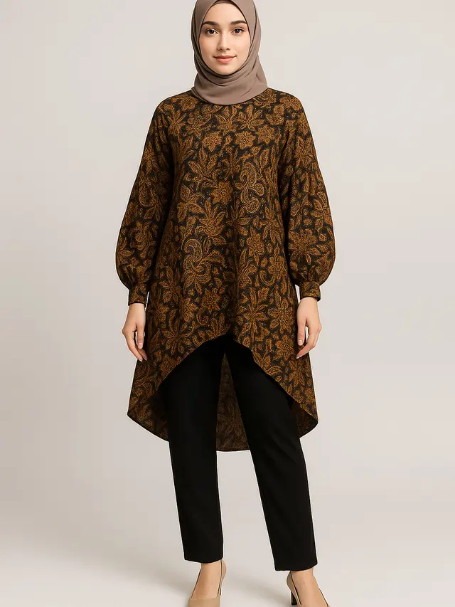 Model Tunik Batik Longgar Lengan Bishop