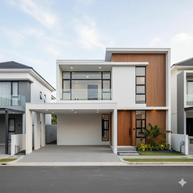 Denah Rumah 2 Lantai Dengan Carport dan Taman