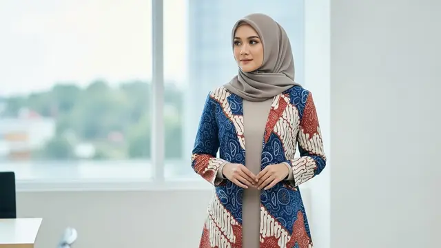Model Gamis Terbaru Batik Kombinasi Blazer