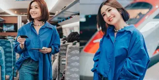Lihat di sini beberapa gaya chic Febby Rastanty mencoba kereta cepat Jakarta-Bandung.
