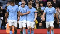 Manchester City mengalahkan Brighton &amp; Hove Albion dengan skor 3-1 pada laga pekan ke-13 Premier League 2022/2023 yang digelar di Etihad Stadium, Sabtu (22/10/2022) malam WIB. (AFP/Oli Scarff)