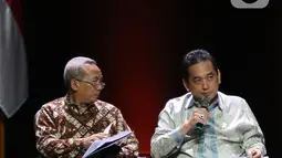 Mendag Agus Suparmanto (kiri) menyampaikan paparan saat diskusi panel VI Rakornas Indonesia Maju antara Pemerintah Pusat dan Forum Koordinasi Pimpinan Daerah (Forkopimda) di Bogor, Jawa Barat, Rabu (13/11/2019). Panel VI itu membahas transformasi ekonomi I. (Liputan6.com/Herman Zakharia)