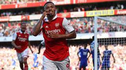 Gabriel Jesus berhasil mempersembahkan dua gol sejauh ini untuk Arsenal di Liga Inggris 2022/2023. Kedua golnya dicetak saat The Gunners menang 4-2 atas tamunya Leicester City di pekan kedua (13/08/2022). (AFP/Adrian Dennis)