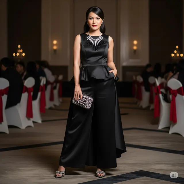 Inspirasi Dress Pesta Peplum High Waist Satin. Foto: Gemini