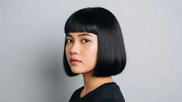 Model Rambut Pendek Wanita Cina Blunt Bob Berponi