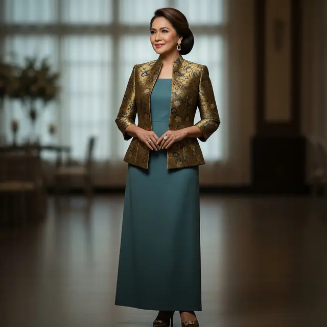 Model Gamis Blazer Brokat yang Minimalis tapi Tetap Mewah untuk Wanita 50 Tahun