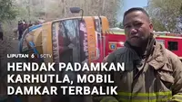 Kendaraan Damkar Terbalik saat Menuju Lokasi Karhutla di Polewali Mandar