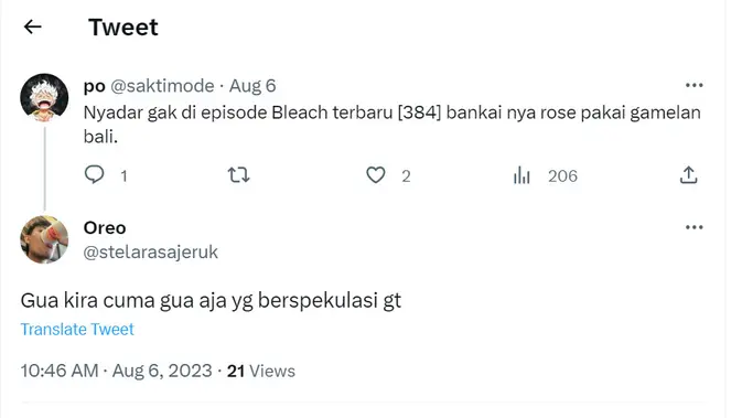 <p>Reaksi netizen Indo di Twitter mendengar suara gamelan di Bleach.</p>