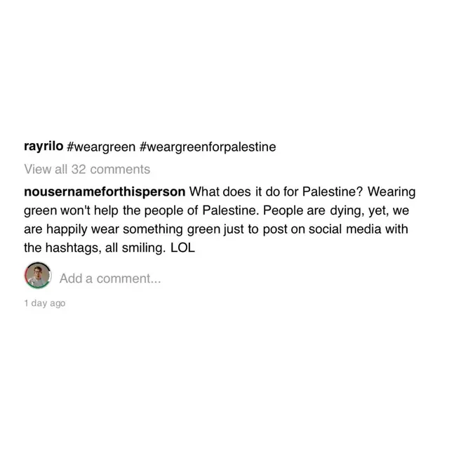 Komentar Tidak Setuju Soal Ajakan Pakai Baju Hijau saat 15 November untuk Bela Palestina.