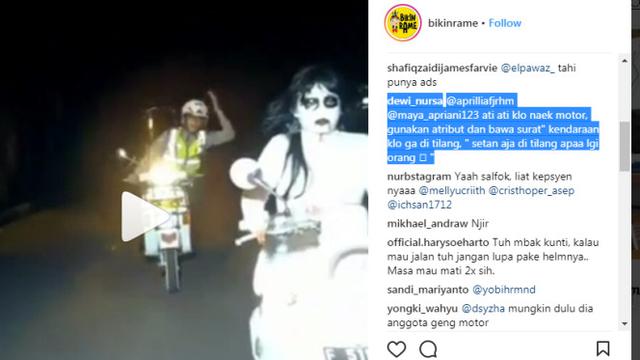 Ngeri, Kuntilanak Ditilang Karena Tak Pakai Helm (Foto:Instagram)