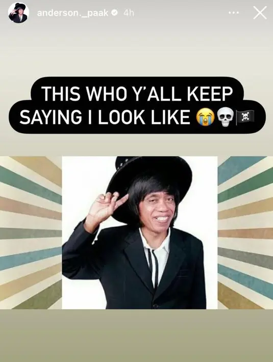 <p>“Ini kan yang kalian semua sebut mirip denganku,” tulis Anderson Paak dalam Instagram Story, Rabu (4/5/2022). (Instagram/anderson._.paak).</p>